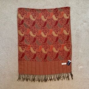 Pashmina Scarf Red/Gold Paisley 67”x27” NWT